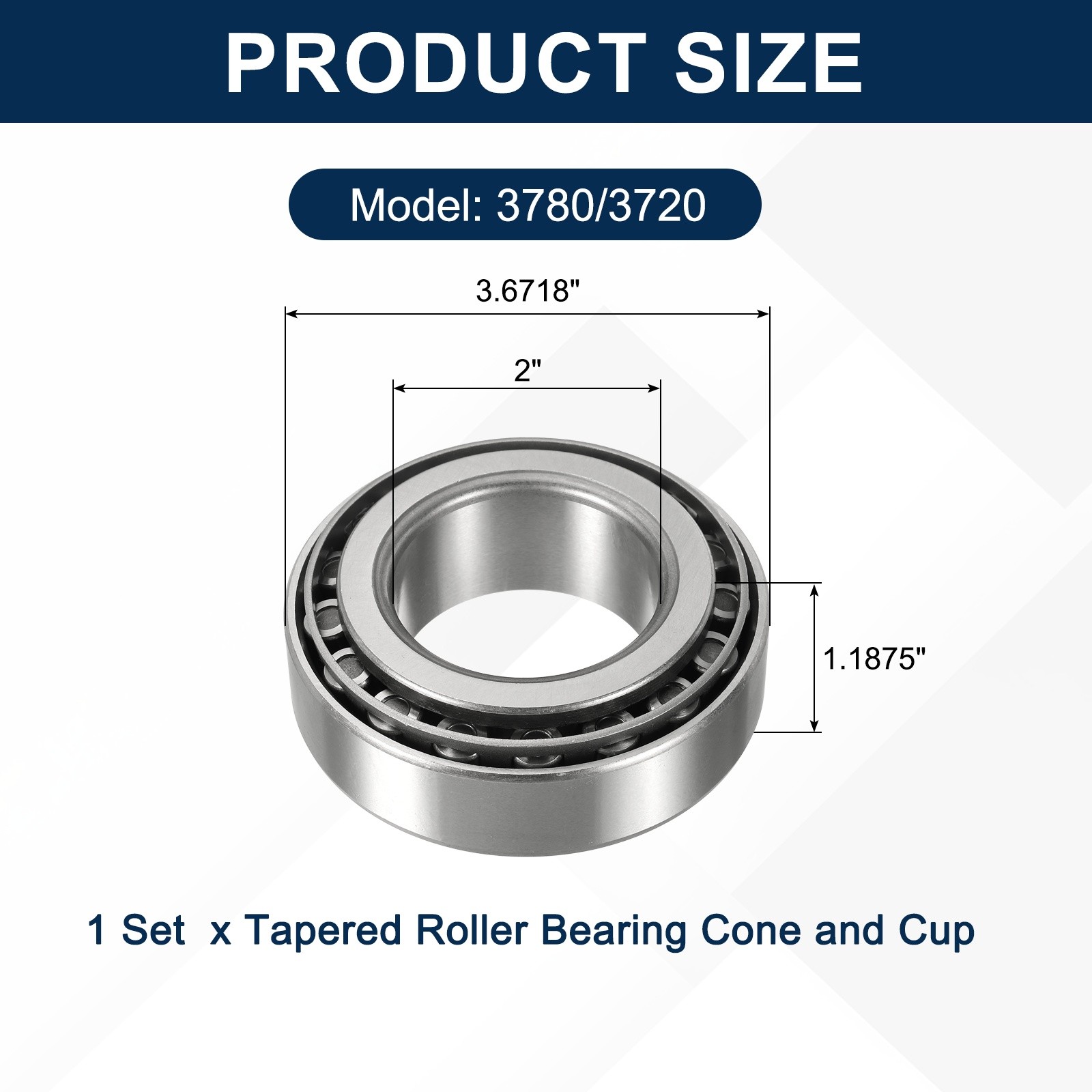 1Set 3780/3720 Tapered Roller Bearing Cone and Cup, 2×3.6718×1.1875″