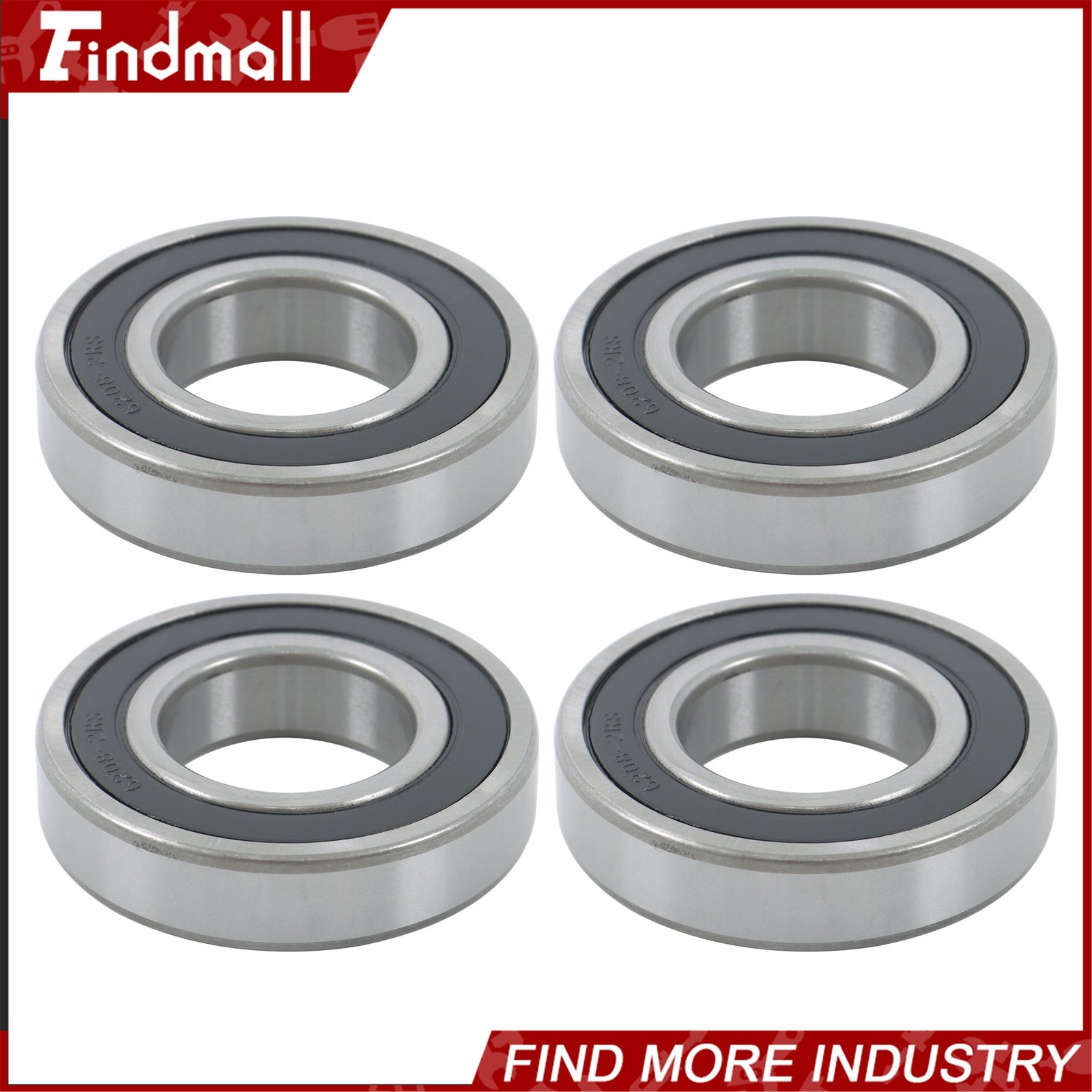 Findmall 6208-2RS Deep Groove Bearings 4pcs 40mm x80mm x18mm Rubber Sealed
