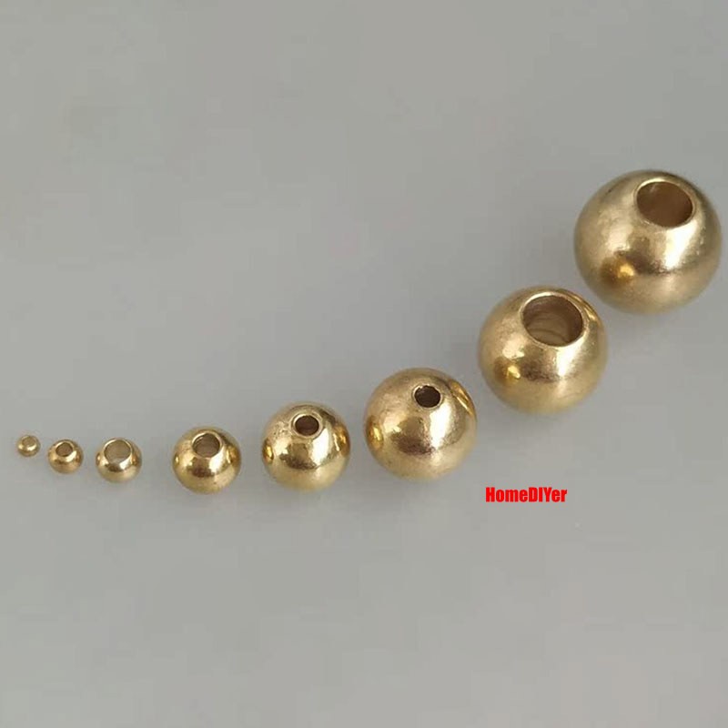 Loose Brass Balls With Hole Solid Perforated Metal Beads DIY Diameter 2mm~16mm