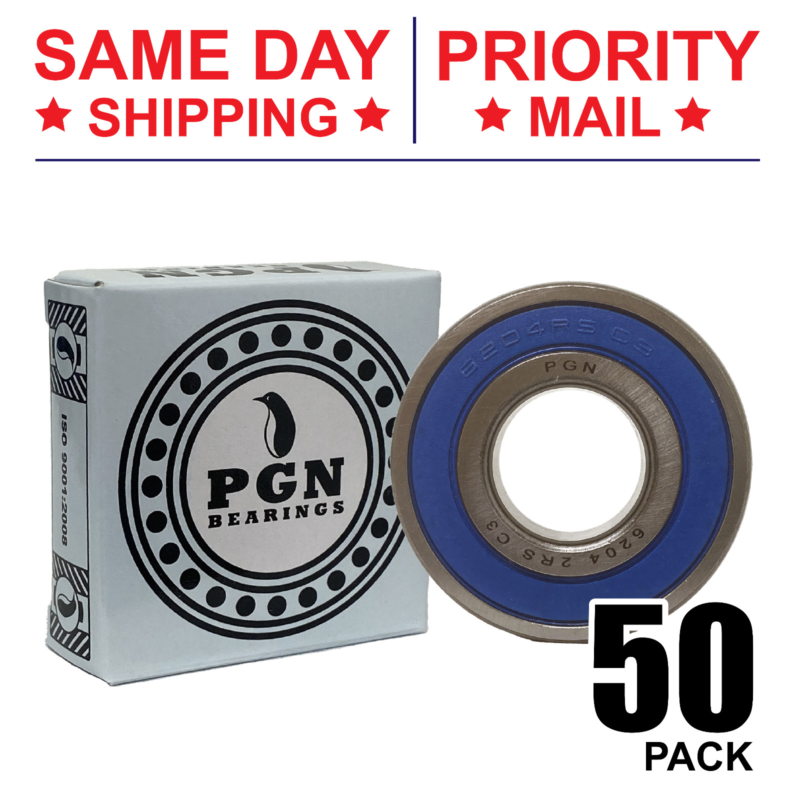 6204-2RS C3 EMQ Premium Rubber Sealed Ball Bearing, 20x47x14, 6204RS (50 QTY)
