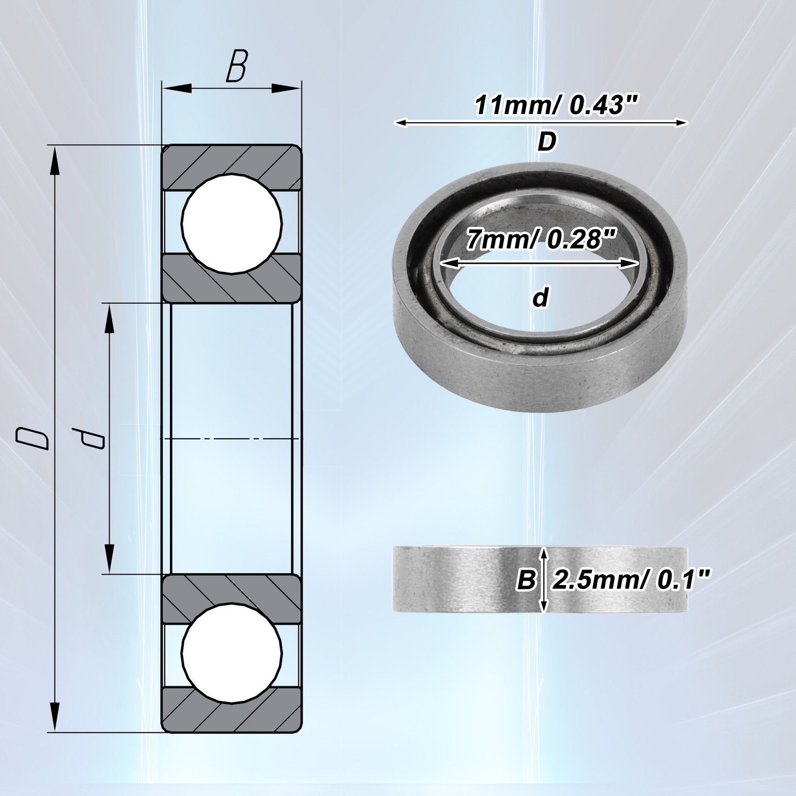 1170 Deep Groove Ball Bearings 7x11x2.5mm 1 Pc Scooter Skateboard Wheel