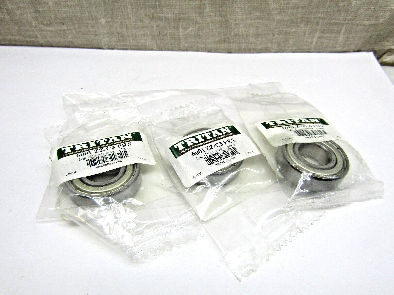 (Lot of 3) Tritan 6001-ZZ C3 12mm X 28mm X 8mm Shielded Bearing