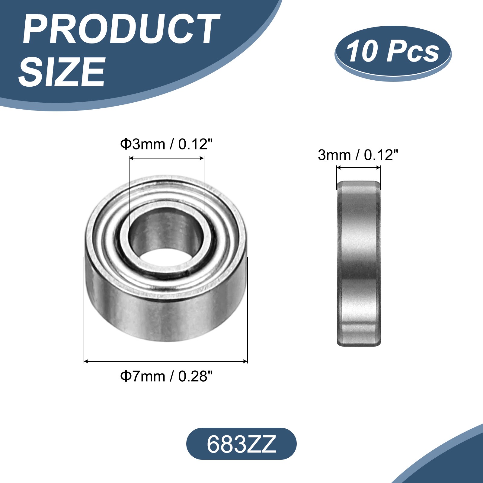 10 Pack 3 x 7 x 3mm 683ZZ Deep Groove Ball Bearings ABEC5