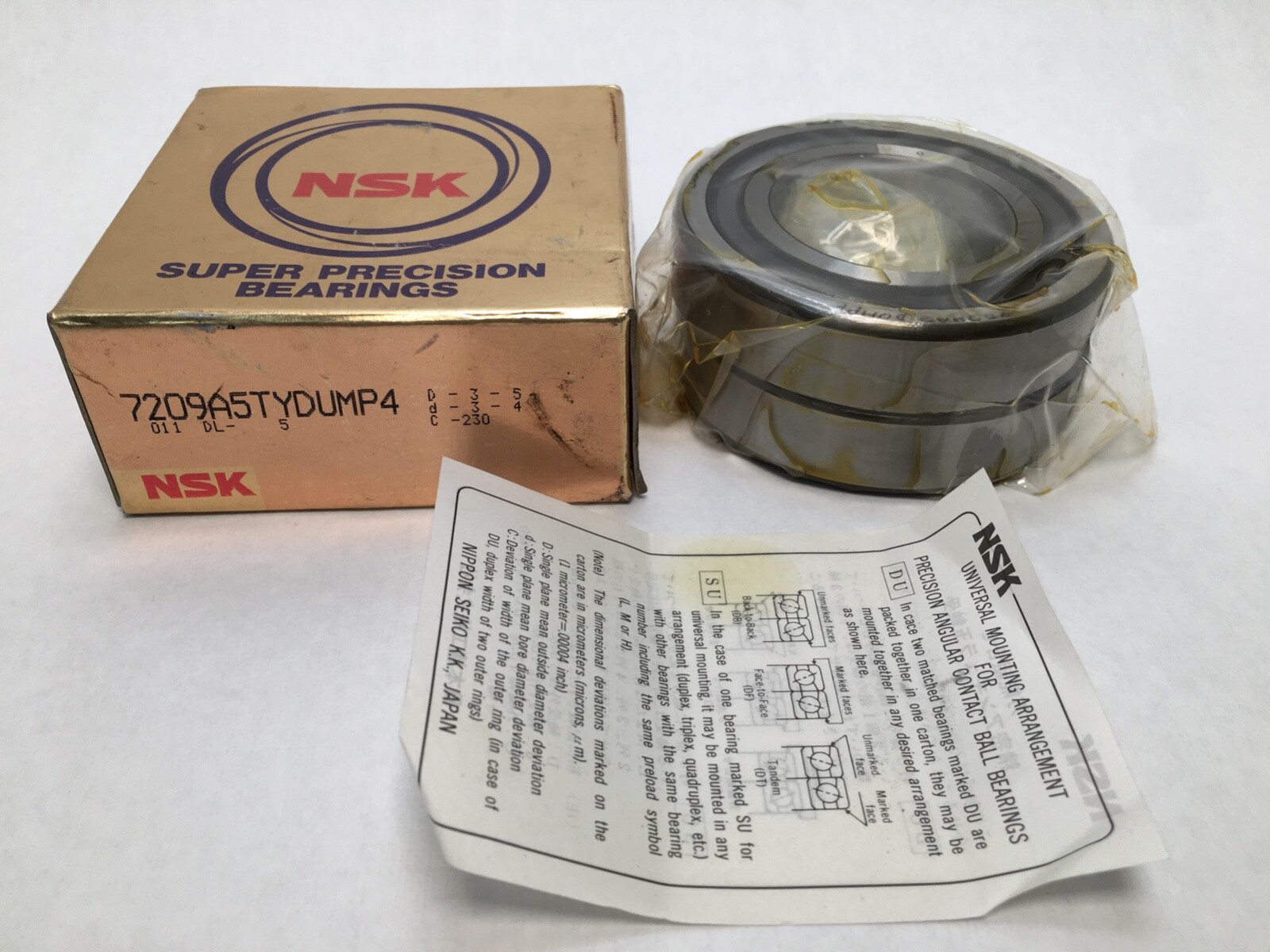 NSK 7209A5YTDUMP4 Angular Contact Bearing 45x85x19mm 7209A5 YT DUM P4 Japan Set