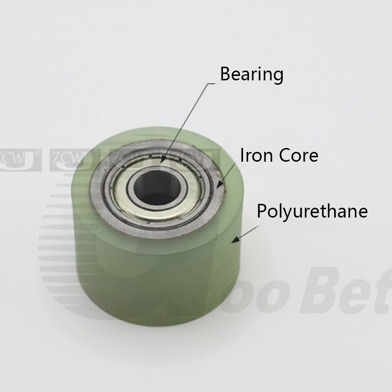 50mm Polyurethane Iron Core Roller Two Bearings PU Flat Belt Idler Guiding Wheel