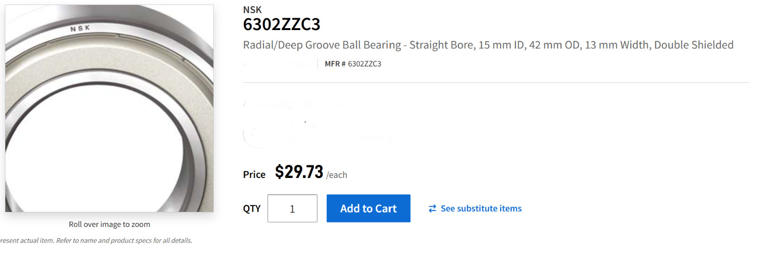 (5) SKF 6302 ZZ C3 DEEP GROOVE BALL BEARING, METAL SHIELDED 15x42x13 mm [OF25]