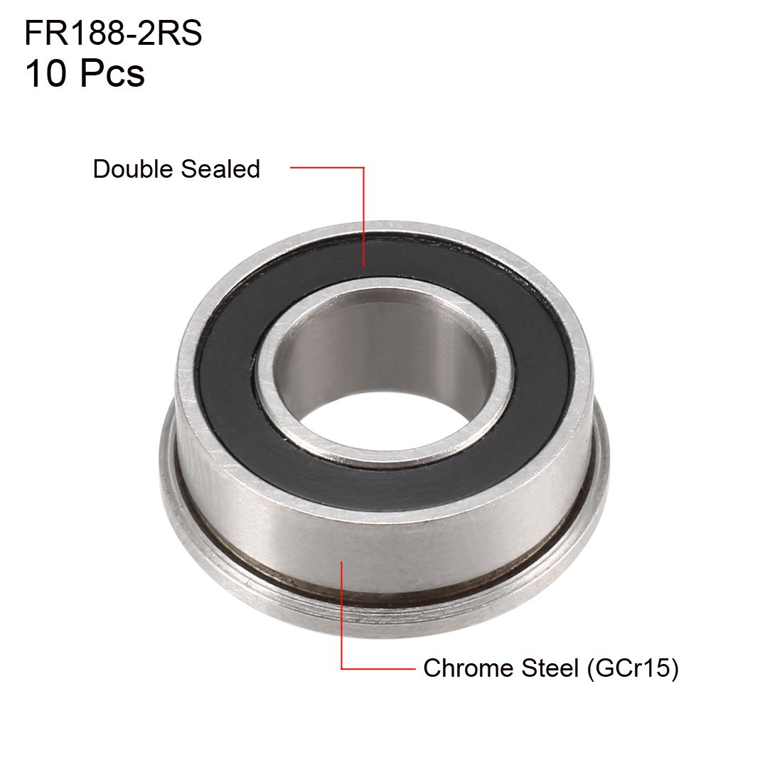 FR188-2RS Flange Ball Bearing 1/4″x1/2″x3/16″ for Equipment Sealed GCr15,10Pcs