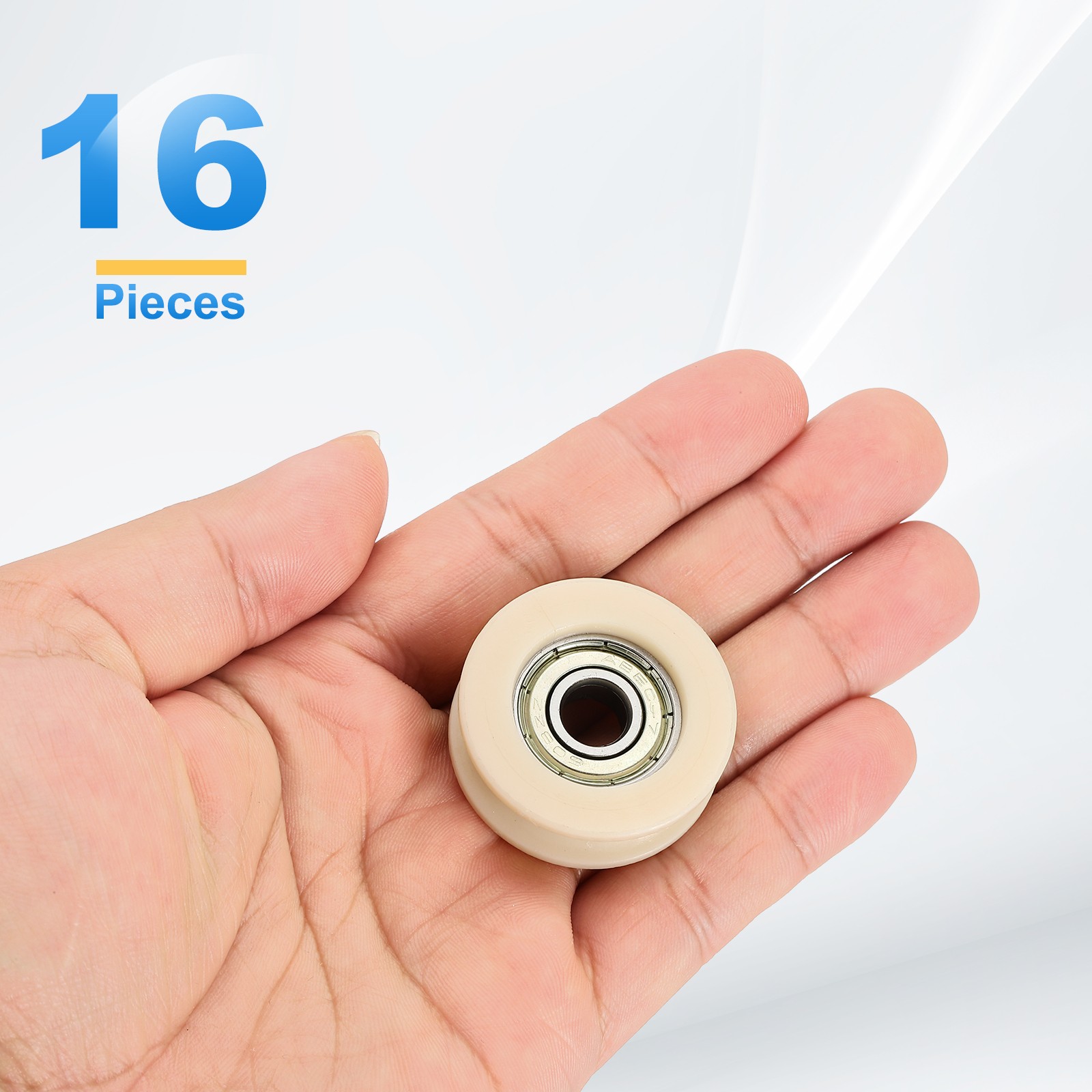 16Pcs Groove Nylon Plastic Guide Bearing 8x34x12mm Pulley Roller, Beige