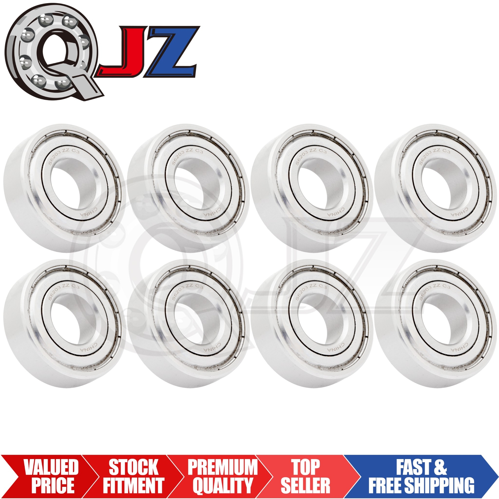 [Qty.8] S6203-ZZ Stainless Deep Groove Ball Bearing [17mm ID x 40mm OD x 12mm W]