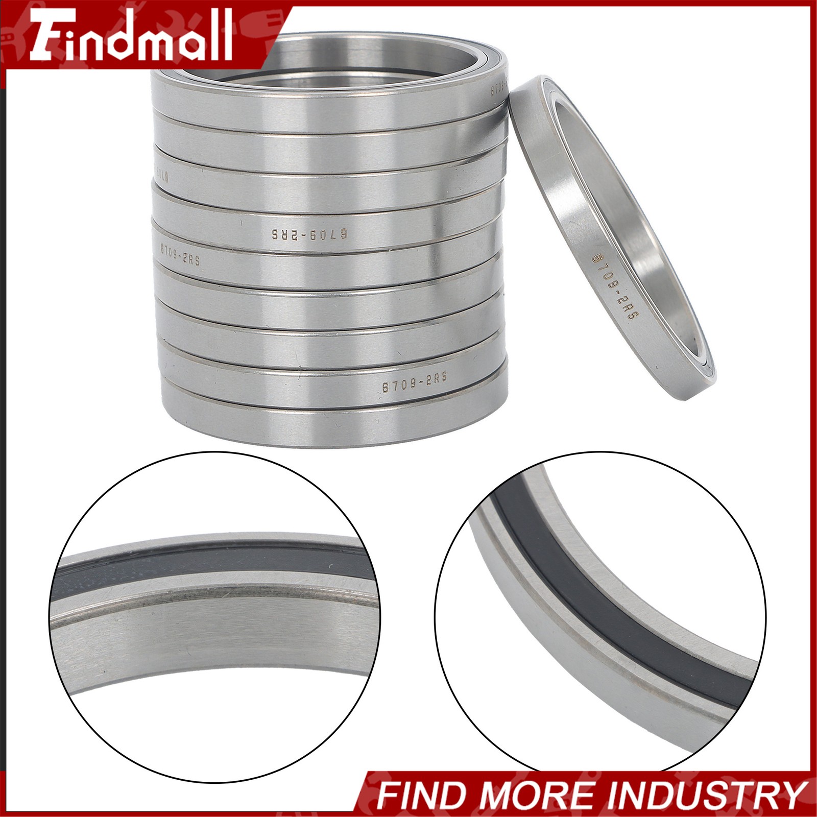 Findmall 6709-2RS Deep Groove Bearings 10pcs 45x55x6mm Rubber Sealed Pre-Lubed