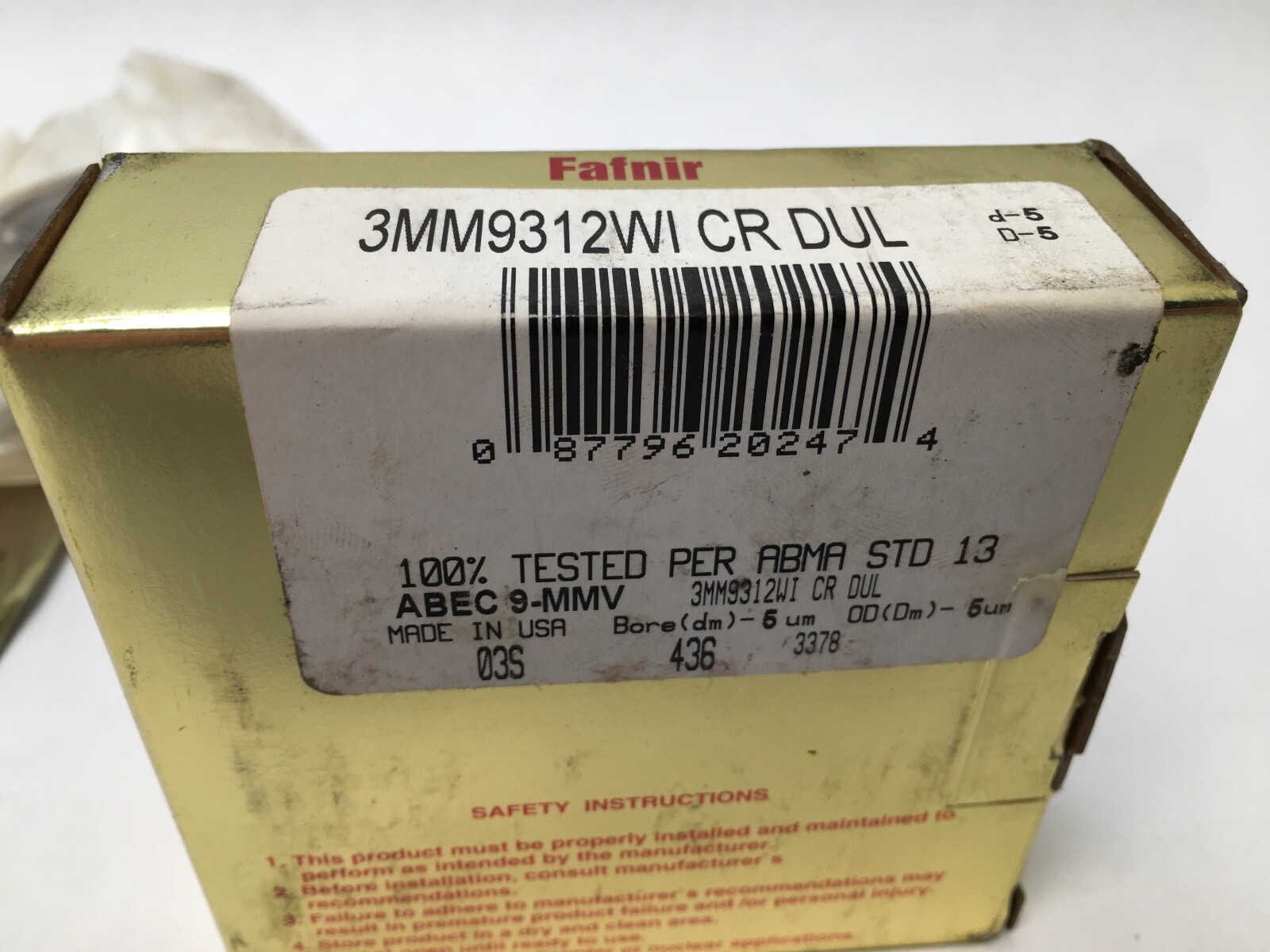Fafnir 3MM9312WI-DUL Angular Bearing 60x85x13 mm 71912 3MM-9312-WI-CR-DUL USA