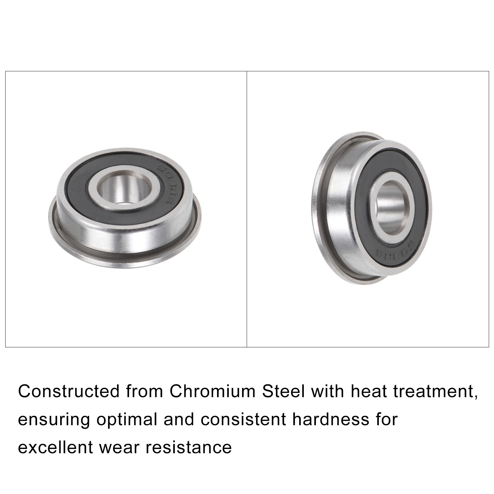 2Pcs Chromium Steel Double Sealed Flange Ball Bearing F608-2RS, 8mm x 22mm x 7mm