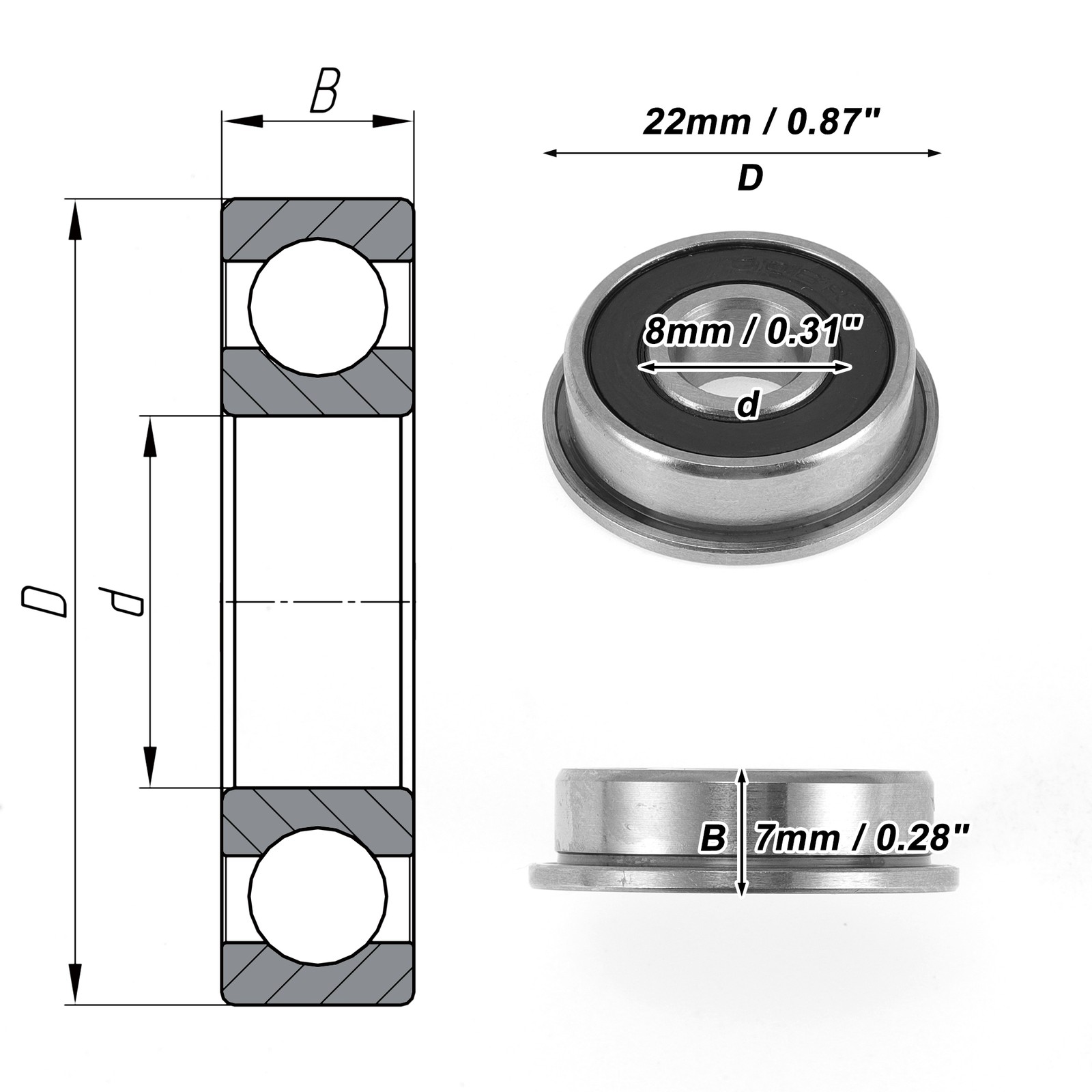 F608-2RS Deep Groove Ball Bearings 8x22x7mm 1 Pc Scooter Skateboard Wheel