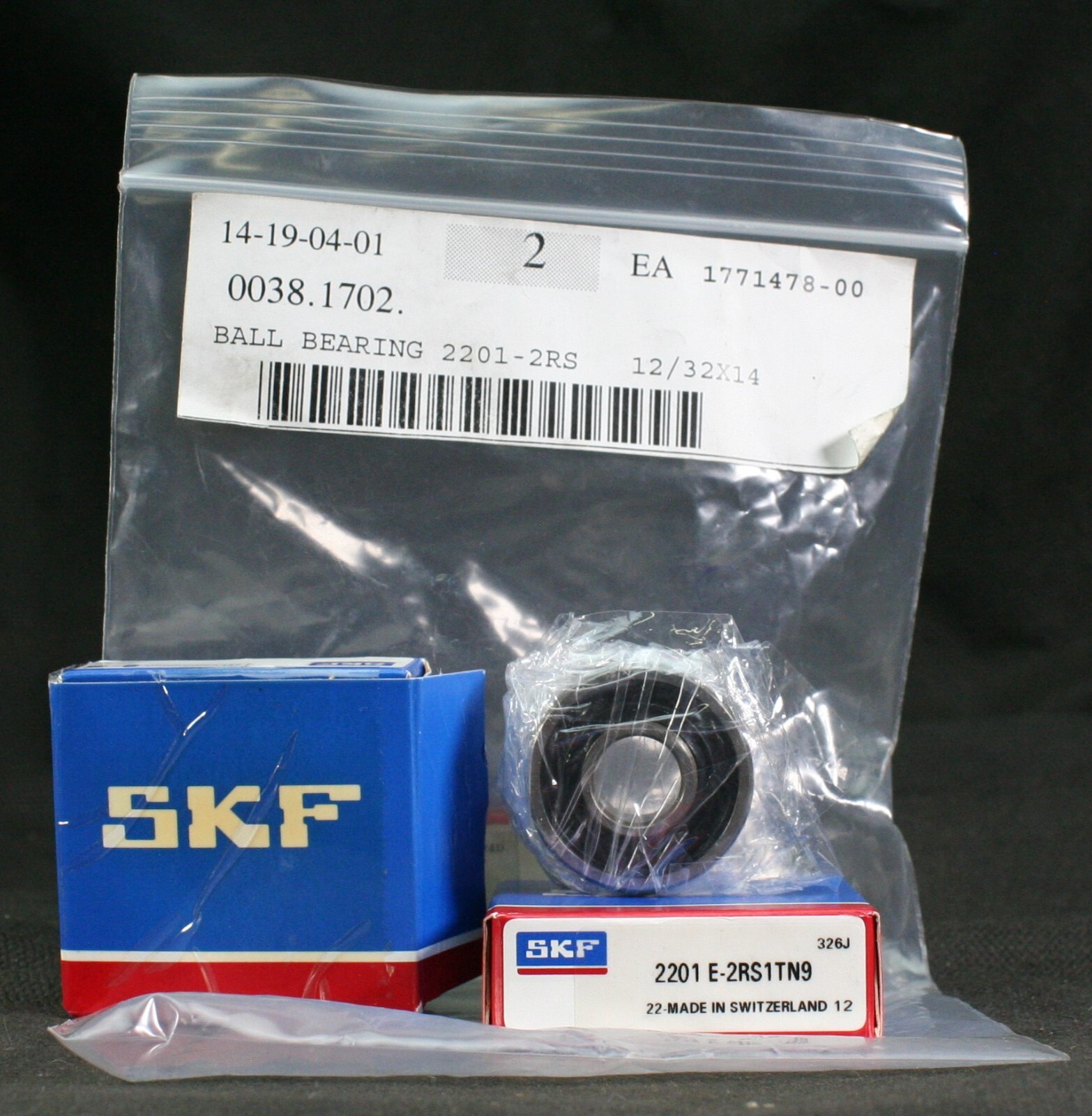 Two (2) SKF 2201 E-2RS1TN9 Self Aligning Bearing 12MM ID Swiss NEW