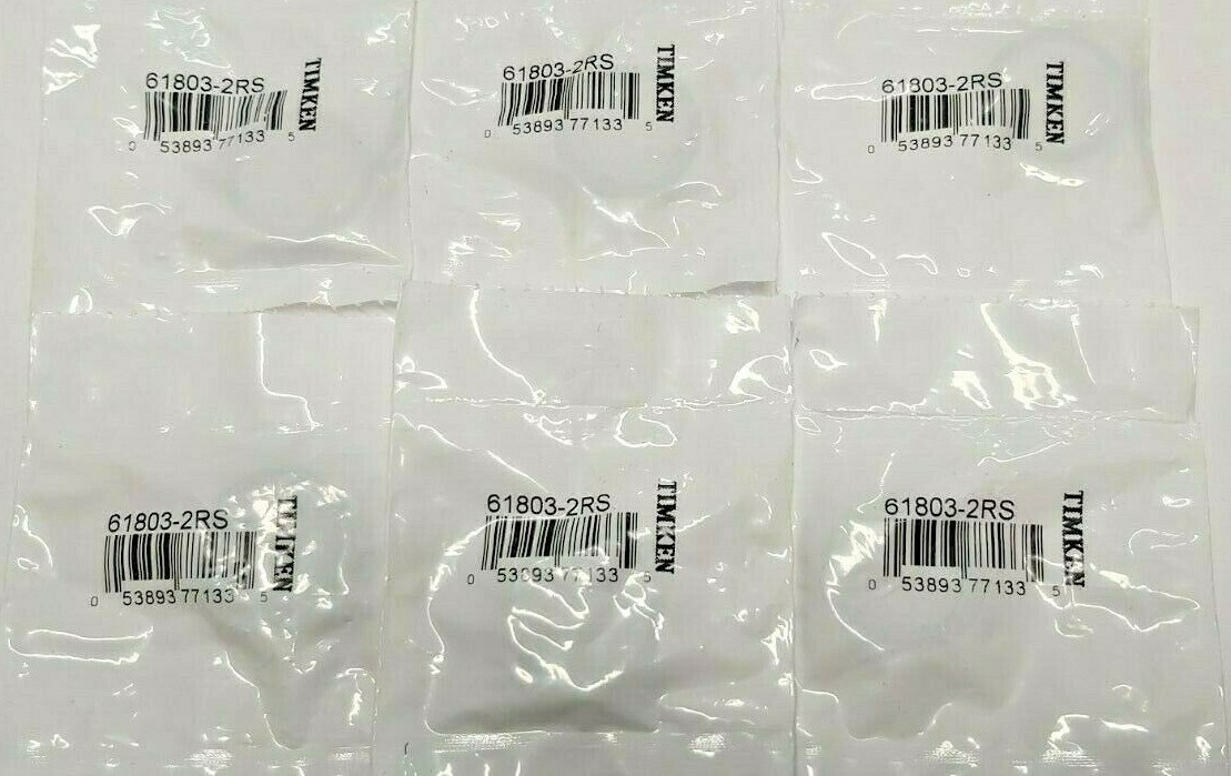 Lot of 6 pc. Timken 61803-2RS Thin Section Deep Groove Bearing 17x26x5mm