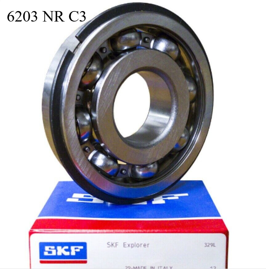 NEW SKF 6203 NR C3 Ball Bearing, Open Type No Seals + Snap Ring 17x40x12 mm