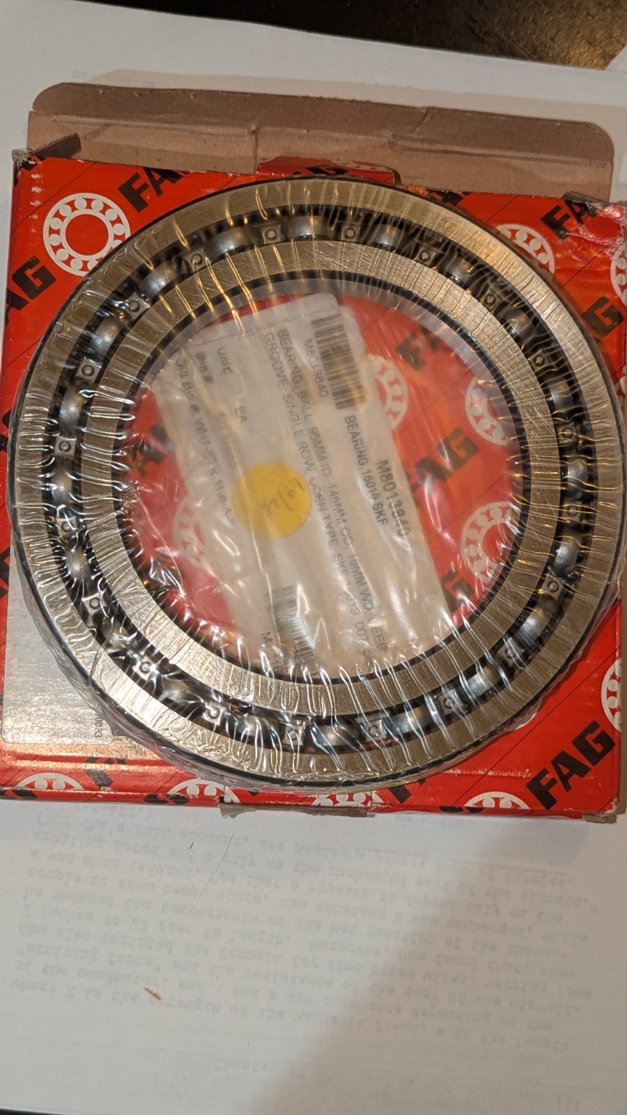 FAG Deep Groove Single Row Bearing 16019 95mm x 145mm x 16mm New & Sealed