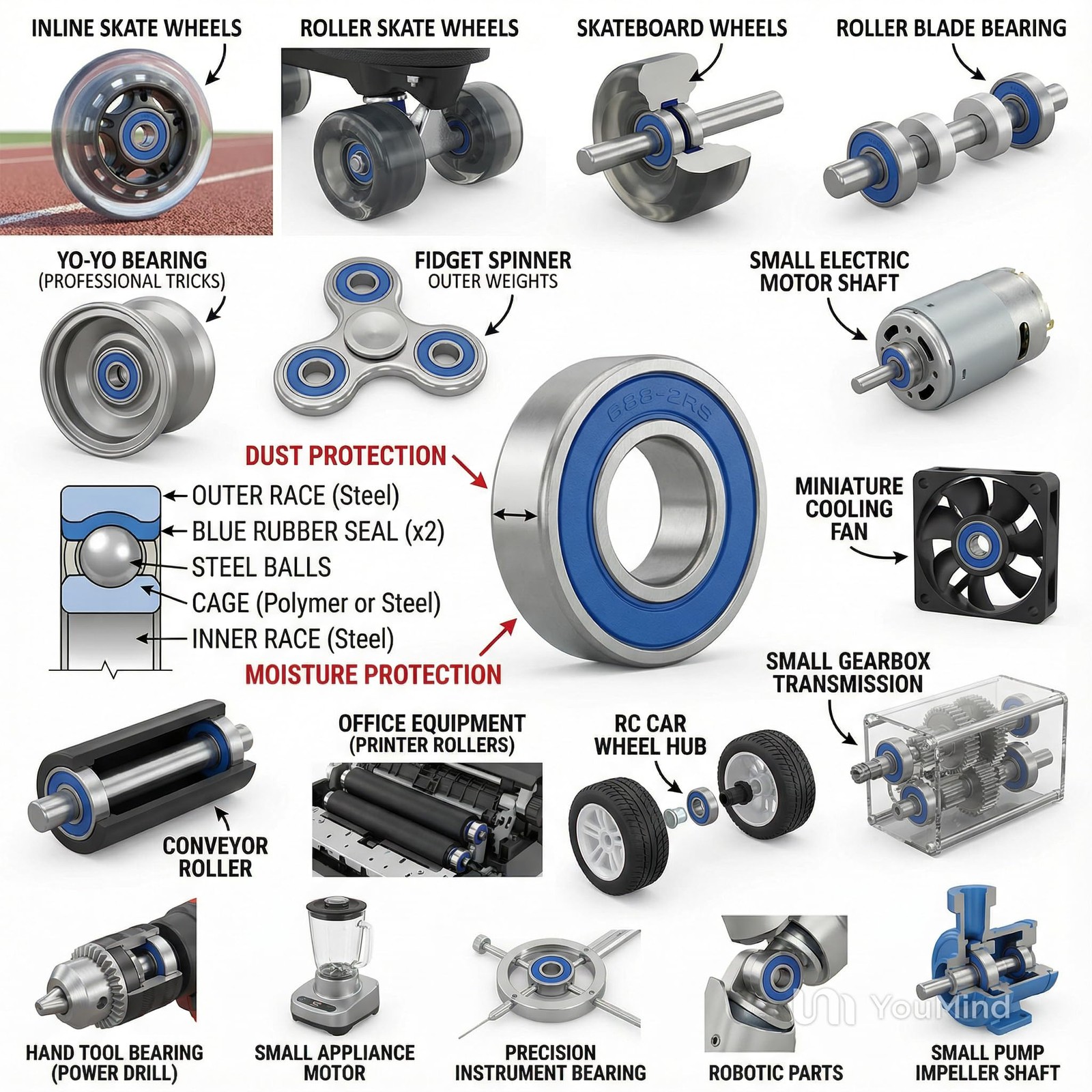 6882RS Ball Bearing 8x16x5mm,ABEC3 8x16x5 Blue Rubber Sealed Ball Bearings Pi…