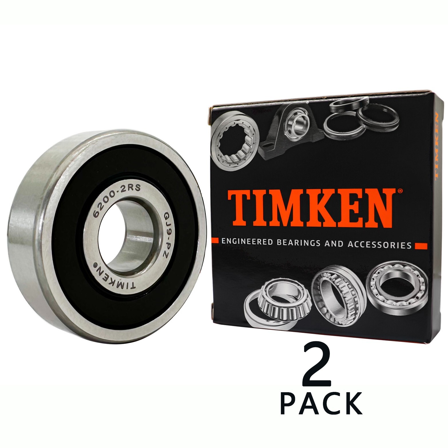 2PACK USA Brand TIMKEN 6200-2RS 10X30X9MM Double Rubber Seal Ball Bearings 6200