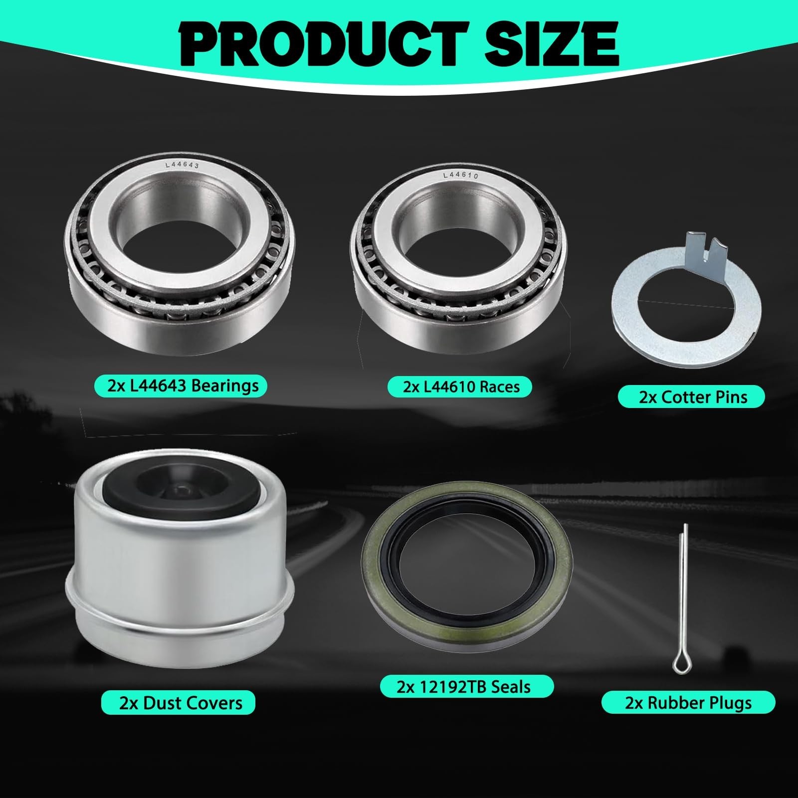 2 Set Boat Trailer Axle Bearing Kits L44643/L44610 and 12192TB Seals OD 1.980…