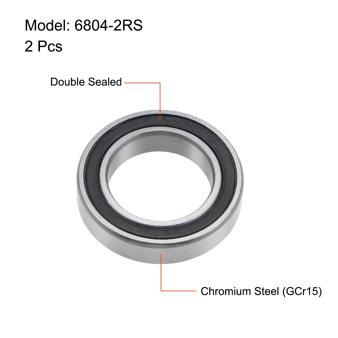 6804-2RS Deep Groove Ball Bearings 20x32x7mm Double Sealed Chrome Steel P6 2pcs