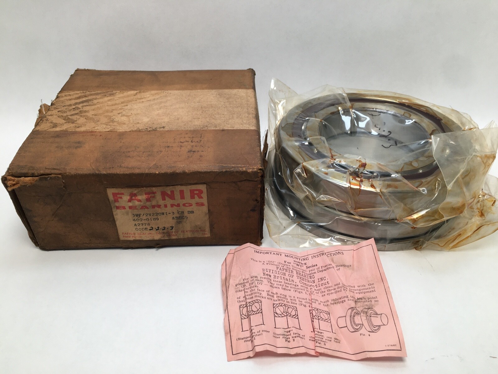 Fafnir 3VF/2V220WI3CRDB Bearing 100x180x34mm 7220 3VF/2V220-WI-3-CR-DB ABEC5 USA