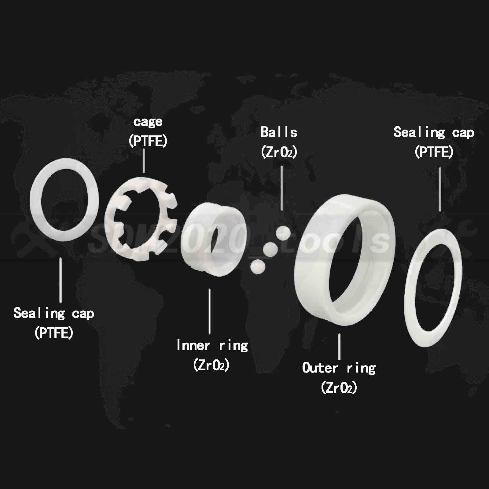 1 PC 6001-2RS Sealed ZrO2 Full Ceramic Bearings Zirconia Oxide 12 x 28 x 8 mm