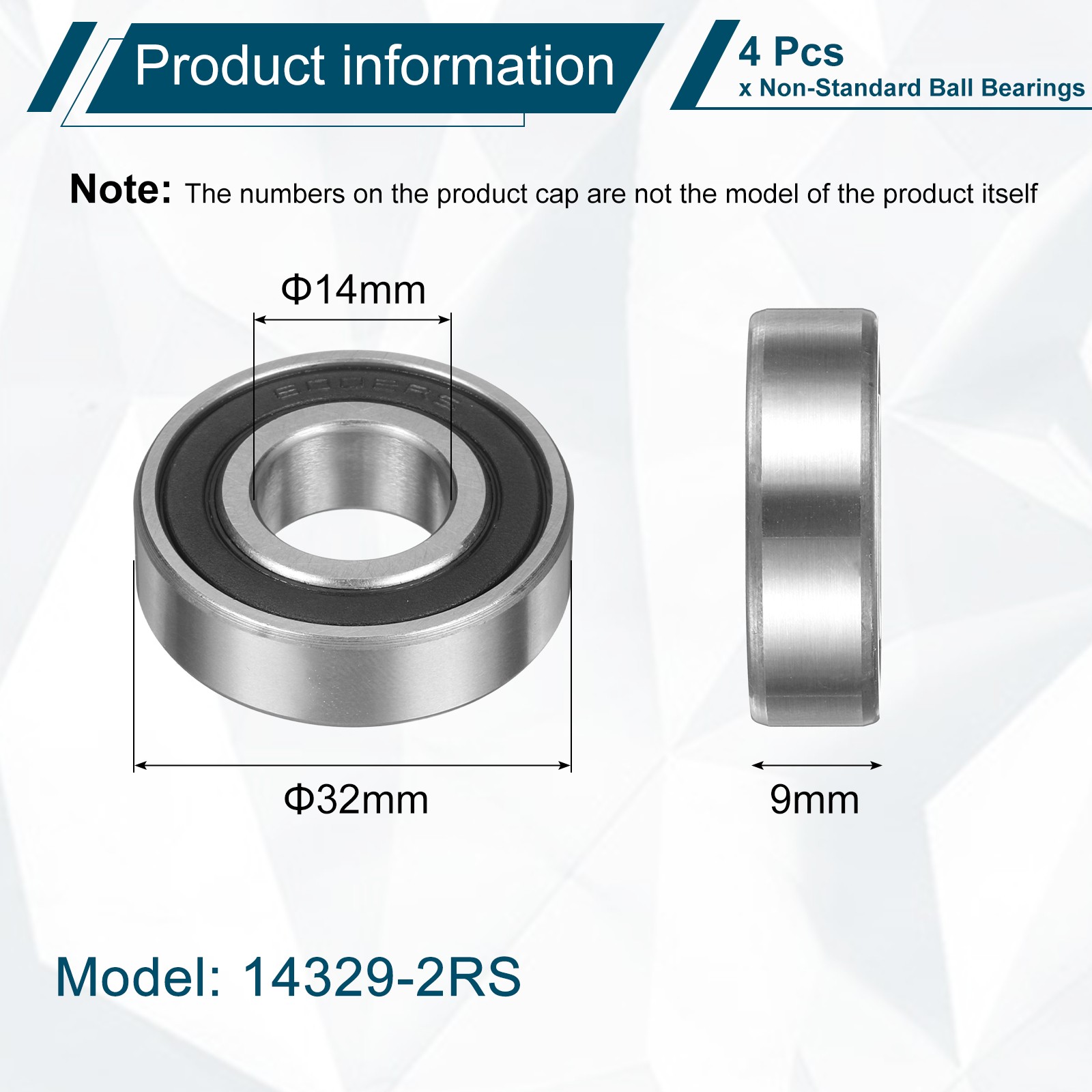 4pcs 14329-2RS Non-Standard Ball Bearings 14mm ID x 32mm OD x 9mm Thickness