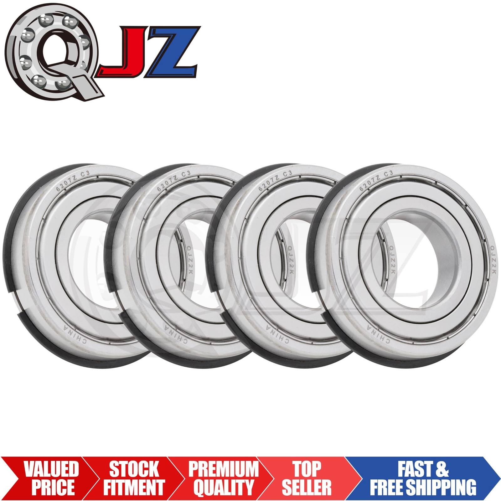 [Qty.4] 6207-ZZ-NR Deep Groove Ball Bearing w/Snap Ring [35mm x 72mm x 17mm]