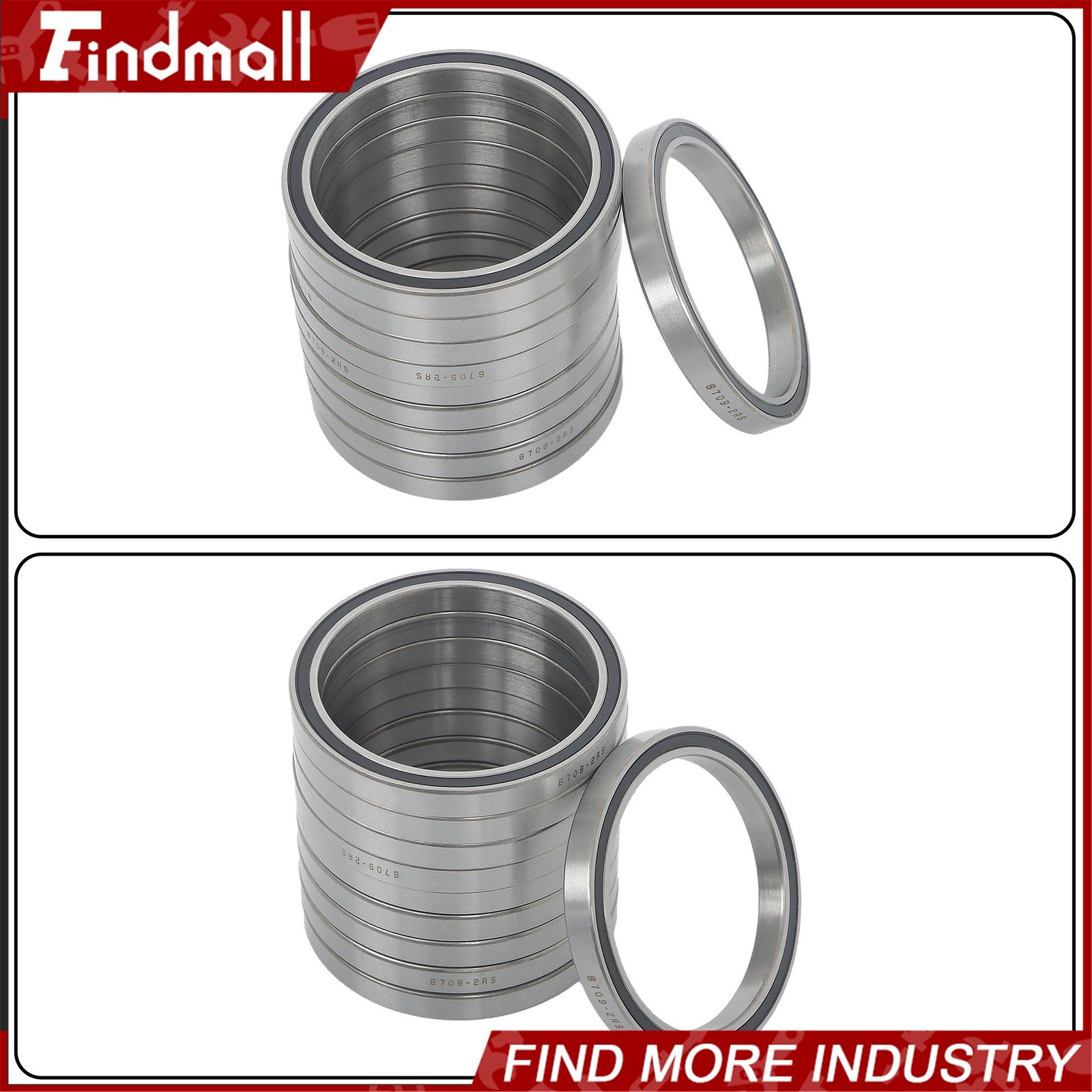 Findmall 6709-2RS Deep Groove Bearings 10pcs 45x55x6mm Rubber Sealed Pre-Lubed