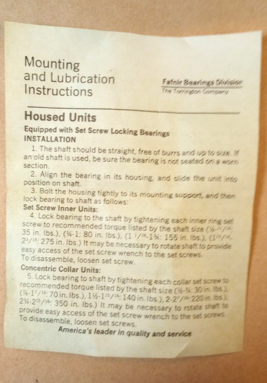 Torrington Fafnir VCJT 1 3/4 Ball Bearing Housed Unit NOS