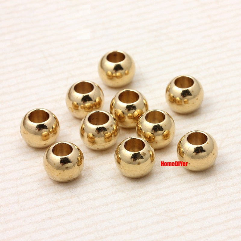 Loose Brass Balls With Hole Solid Perforated Metal Beads DIY Diameter 2mm~16mm
