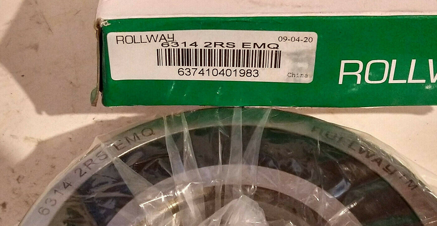 1 NEW ROLLWAY 6314 2RS EMQ RUBBER SEALED BALL BEARING NIB ***MAKE OFFER***