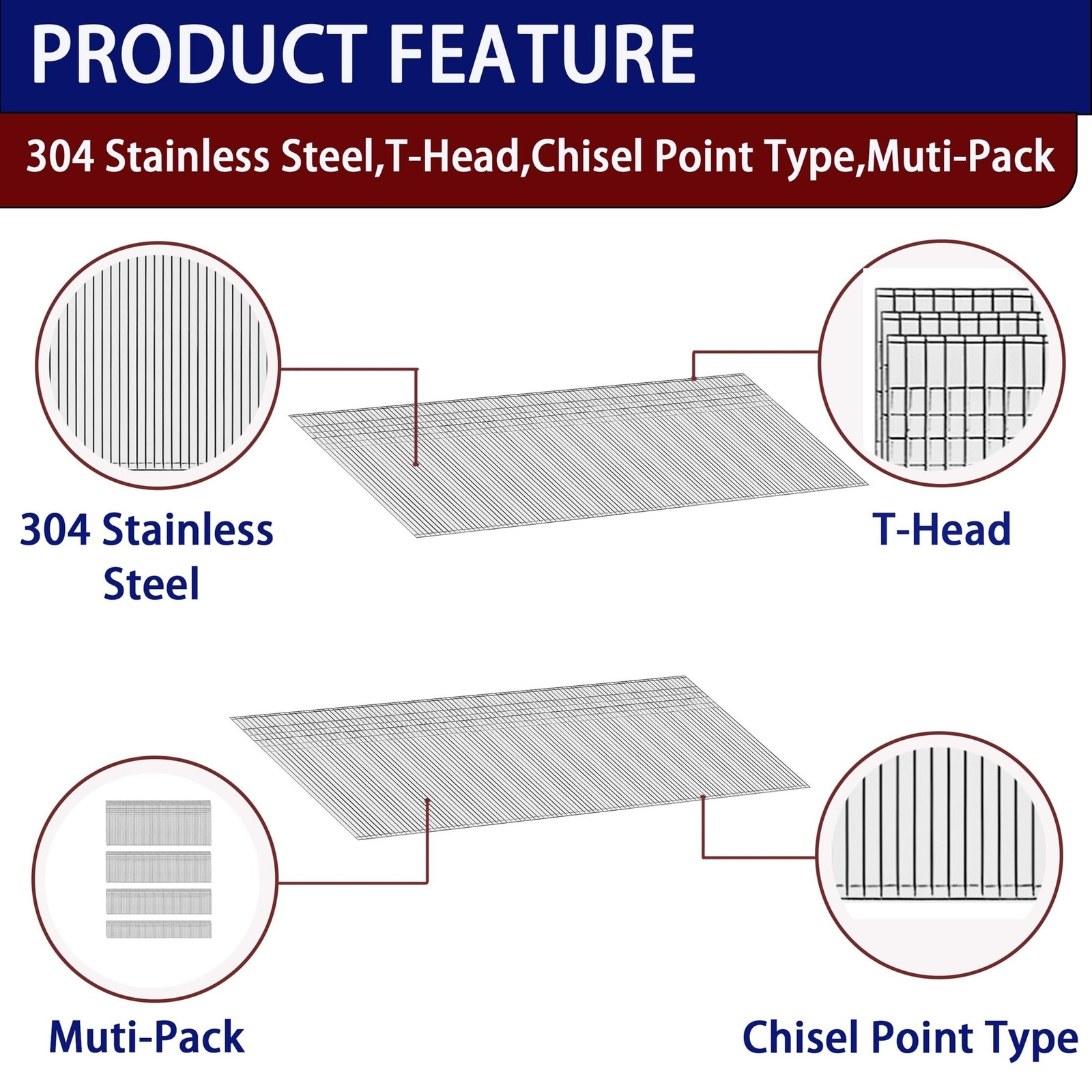 HW HAMWOO 18 Gauge 304 Stainless Steel Brad Nails,2″,1-1/4″,1″,5/8″:1200pcs |…