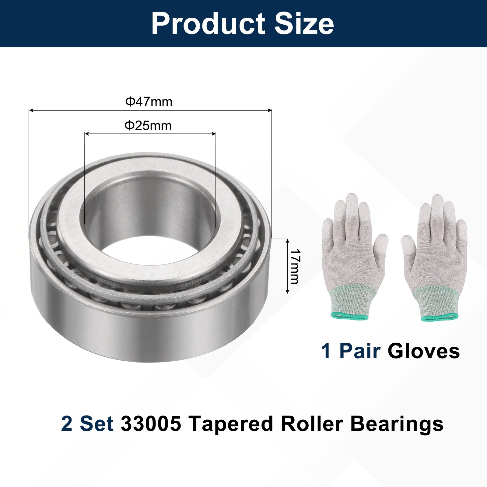 2 sets tapered roller bearings 33005 with gloves, for 25mm x 47mm OD