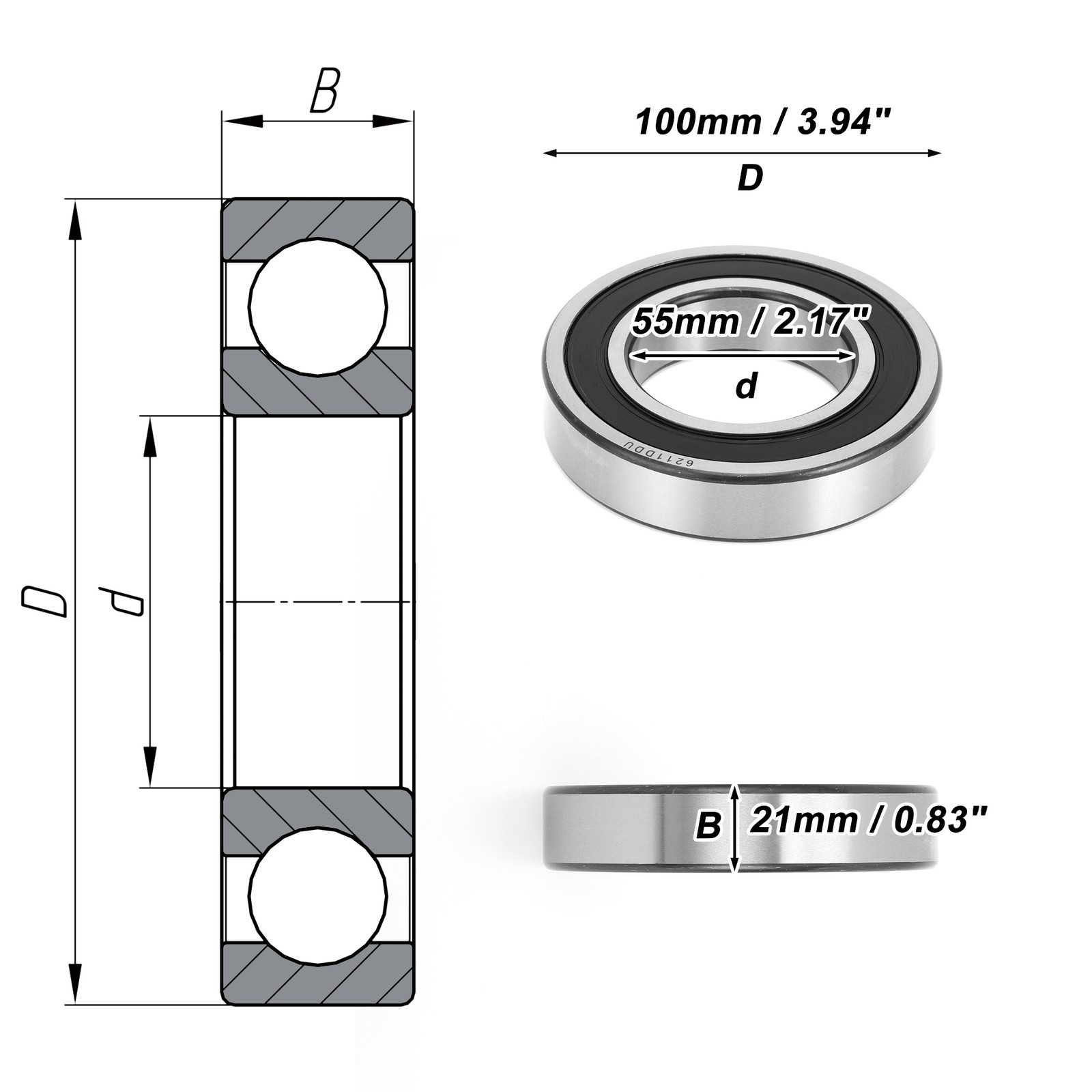6211DDU ball bearings 55x100x21mm 1 piece wheel for scooter and skateboard