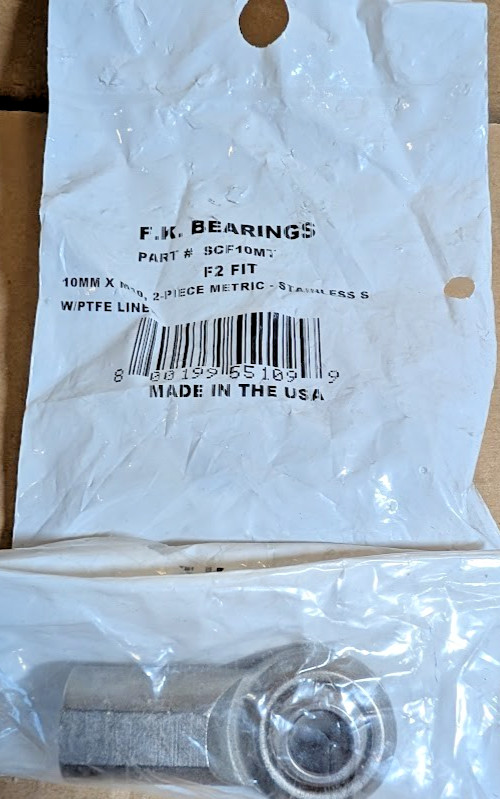 F.K. Bearings SCF10MT 2-Piece Rod End Bearing, SS; 10mm Bore; M10x1.5 (New)
