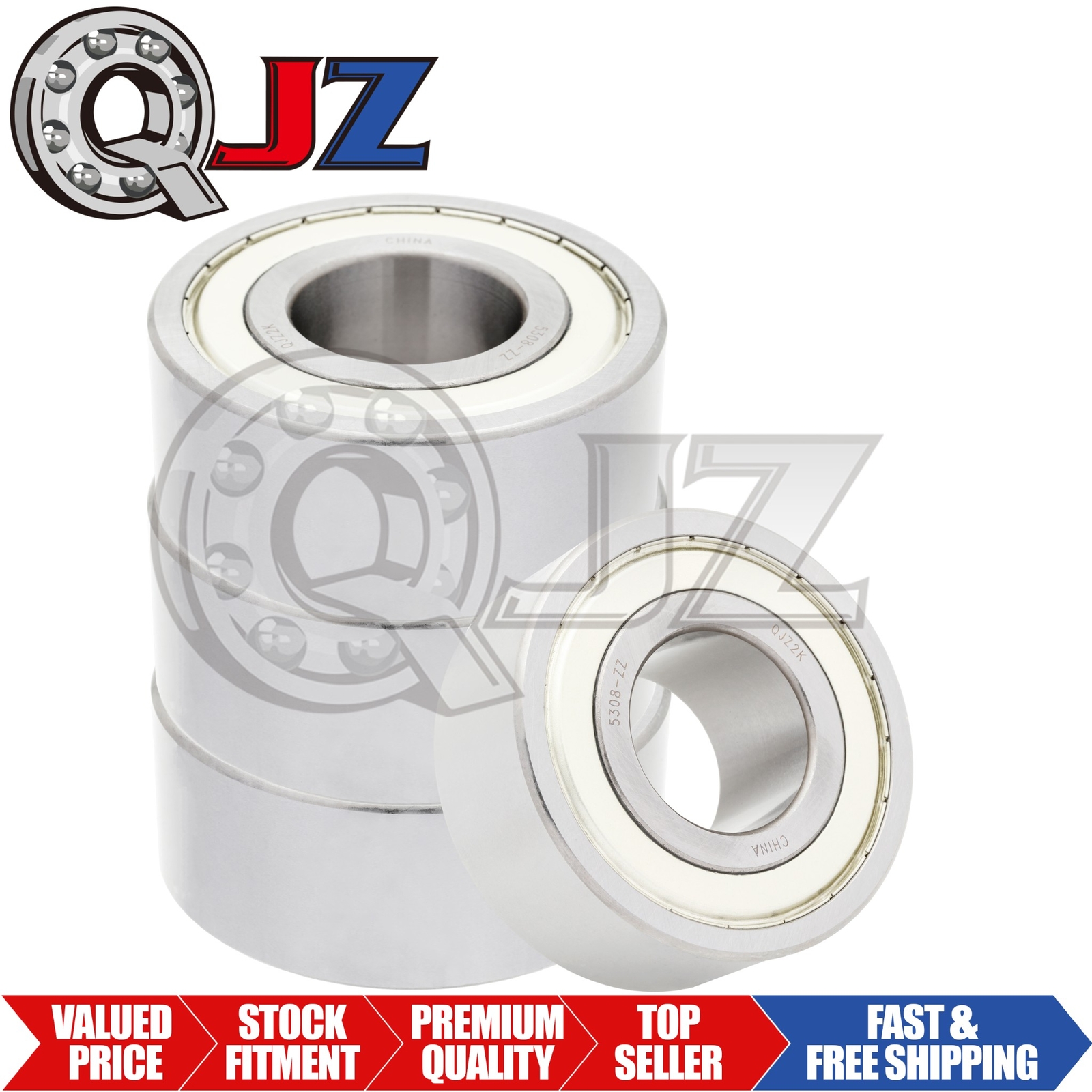 [Qty.4] 5308-ZZ Angular Contact Ball Bearing [40 mm ID x 90 mm OD x 36.5 mm W]