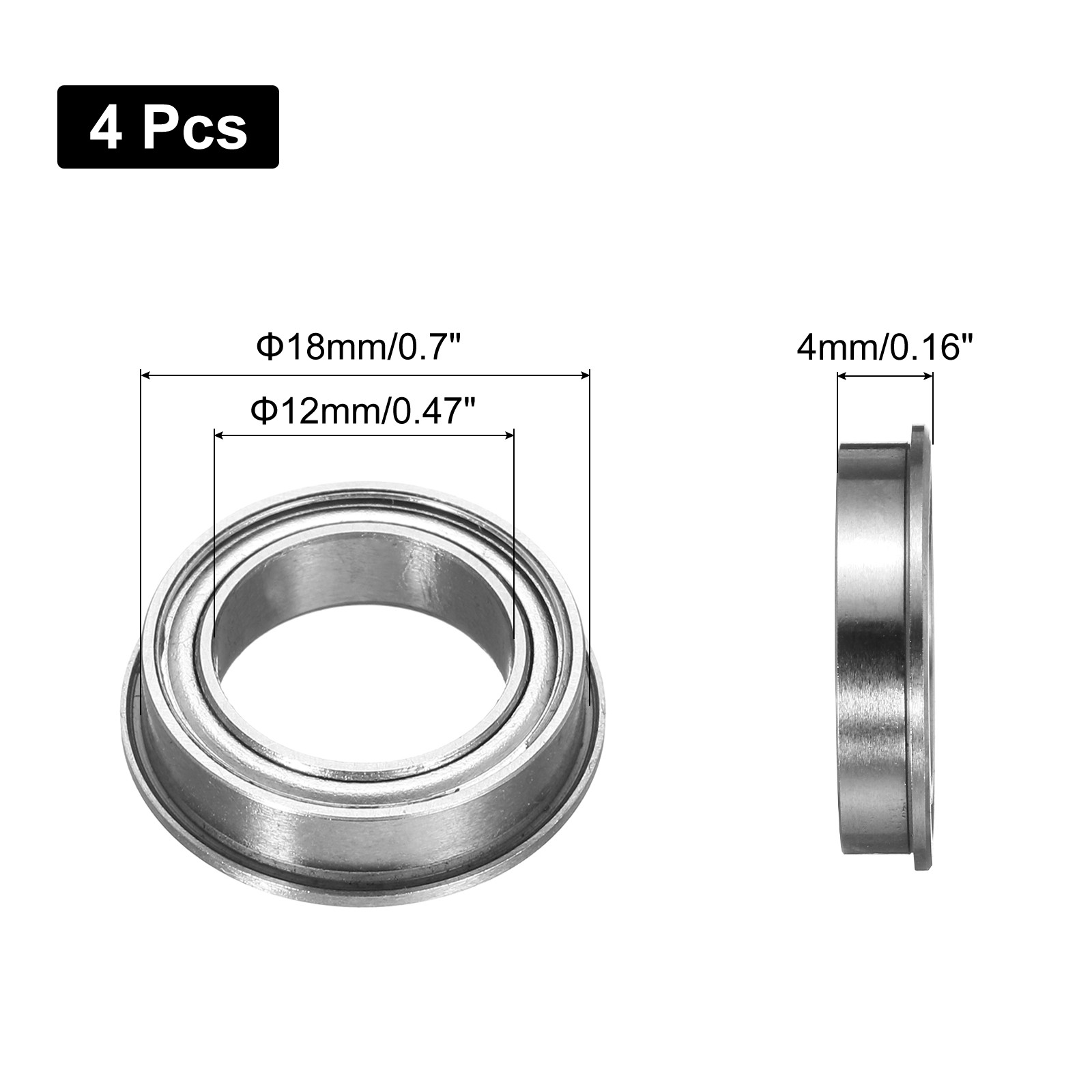 Ball bearing F6701ZZ with flange, 4pcs 12x18x4mm ABEC3 for ZV2