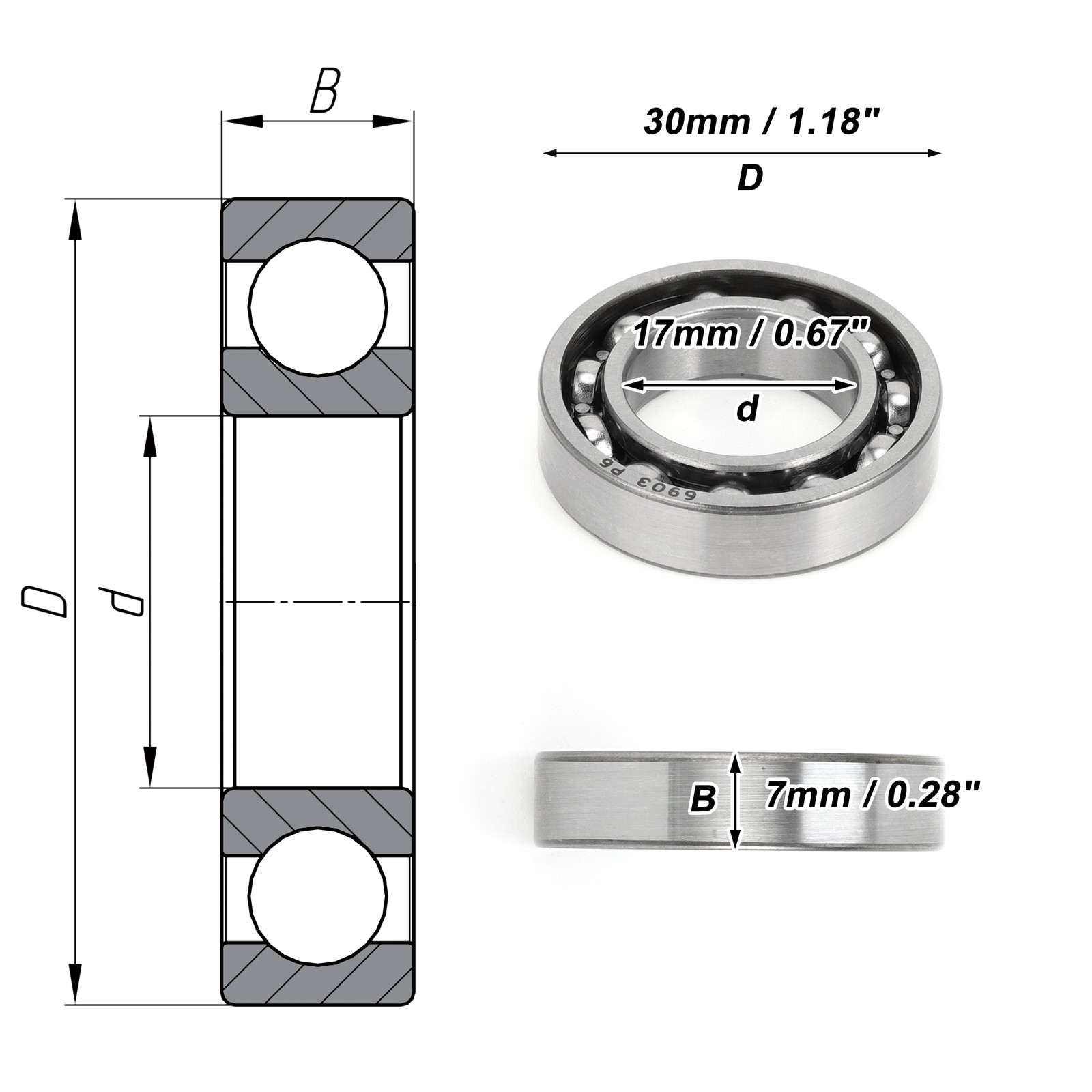 6903 Deep Groove Ball Bearings 17x30x7mm 1 Pc Scooter Skateboard Wheel