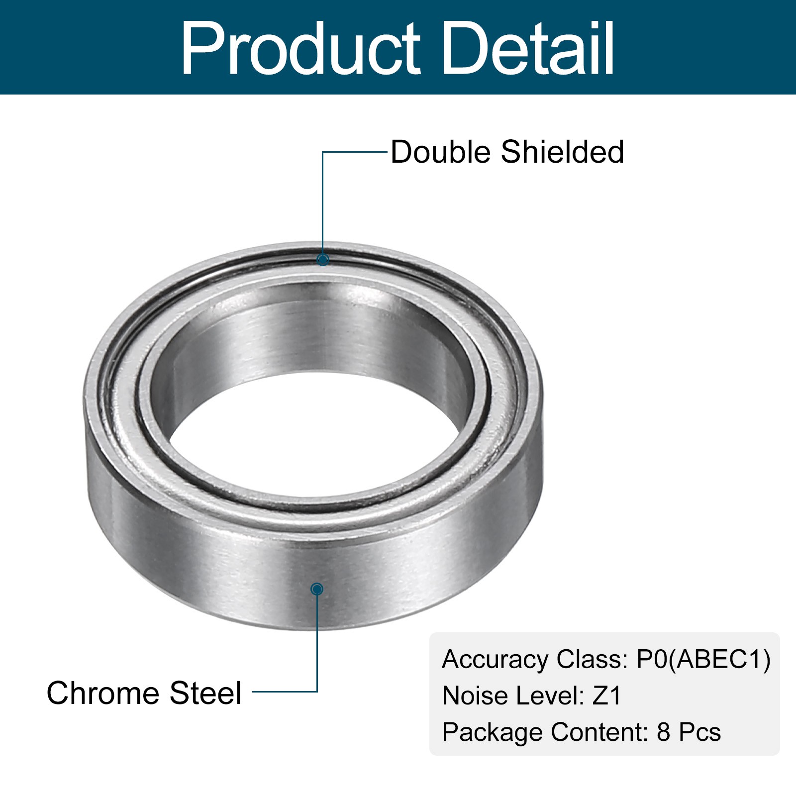 8pcs 6700ZZ Deep Groove Ball Bearings, Chrome Steel Z1 Double Metal, 10x 15x 4mm