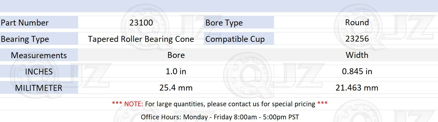 [2-Pack] 23100 Tapered Roller Bearing Inner Cone 1.0″ (Bore) x 0.845″ (Width)