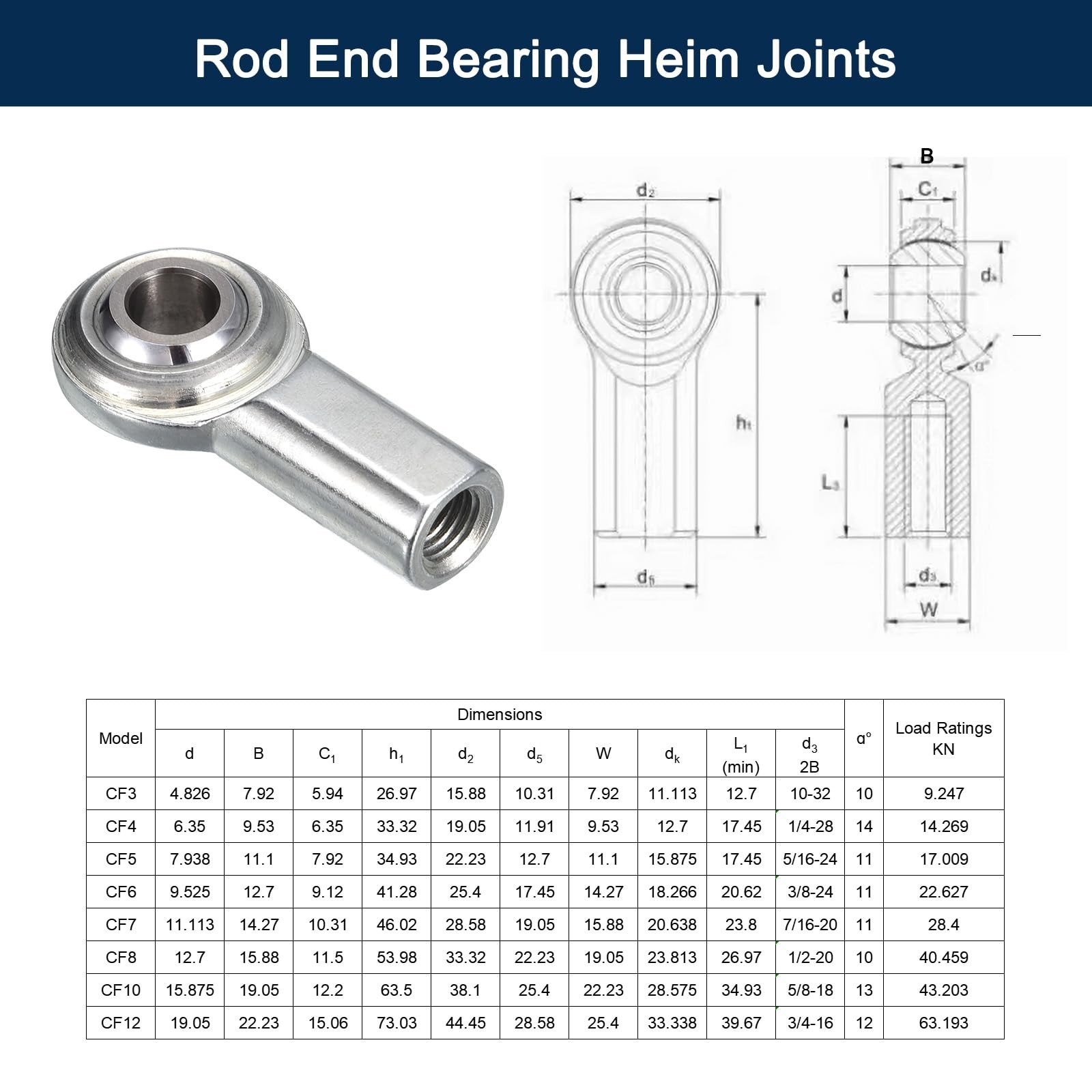 CF12 Rod End Bearing Heim Joints, 3/4 x 3/4-16 Right Hand Female Thread Heim …