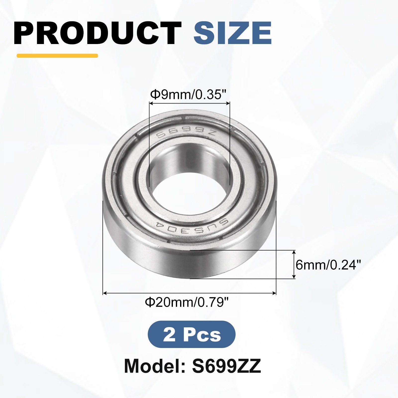 2Pcs S699ZZ Deep Groove Ball Bearing, 9x20x6mm Double Shielded Ball Bearings