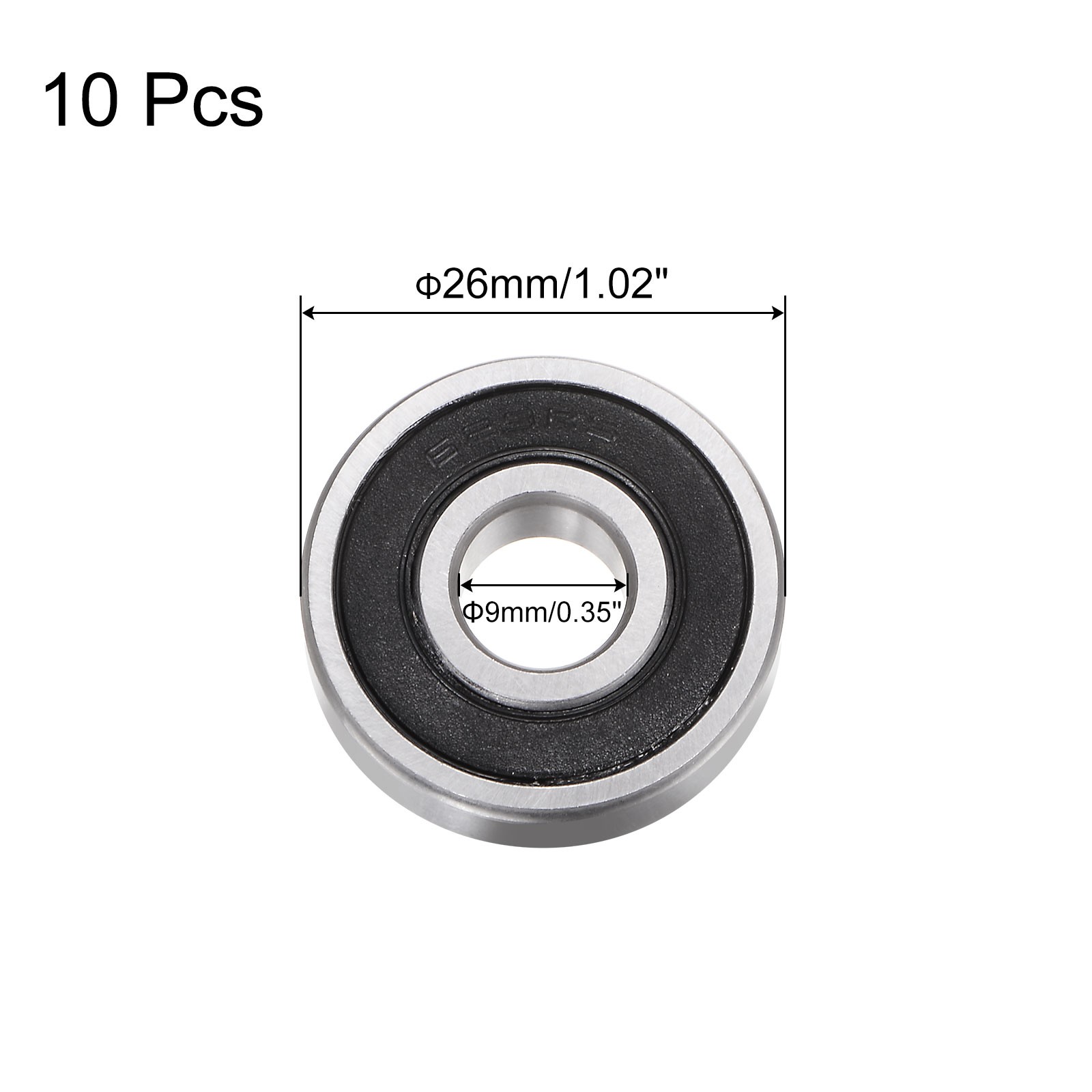10pcs 629-2RS Deep Groove Ball Bearings, Chrome Steel Z3 Bearing 9 x 26 x 8mm