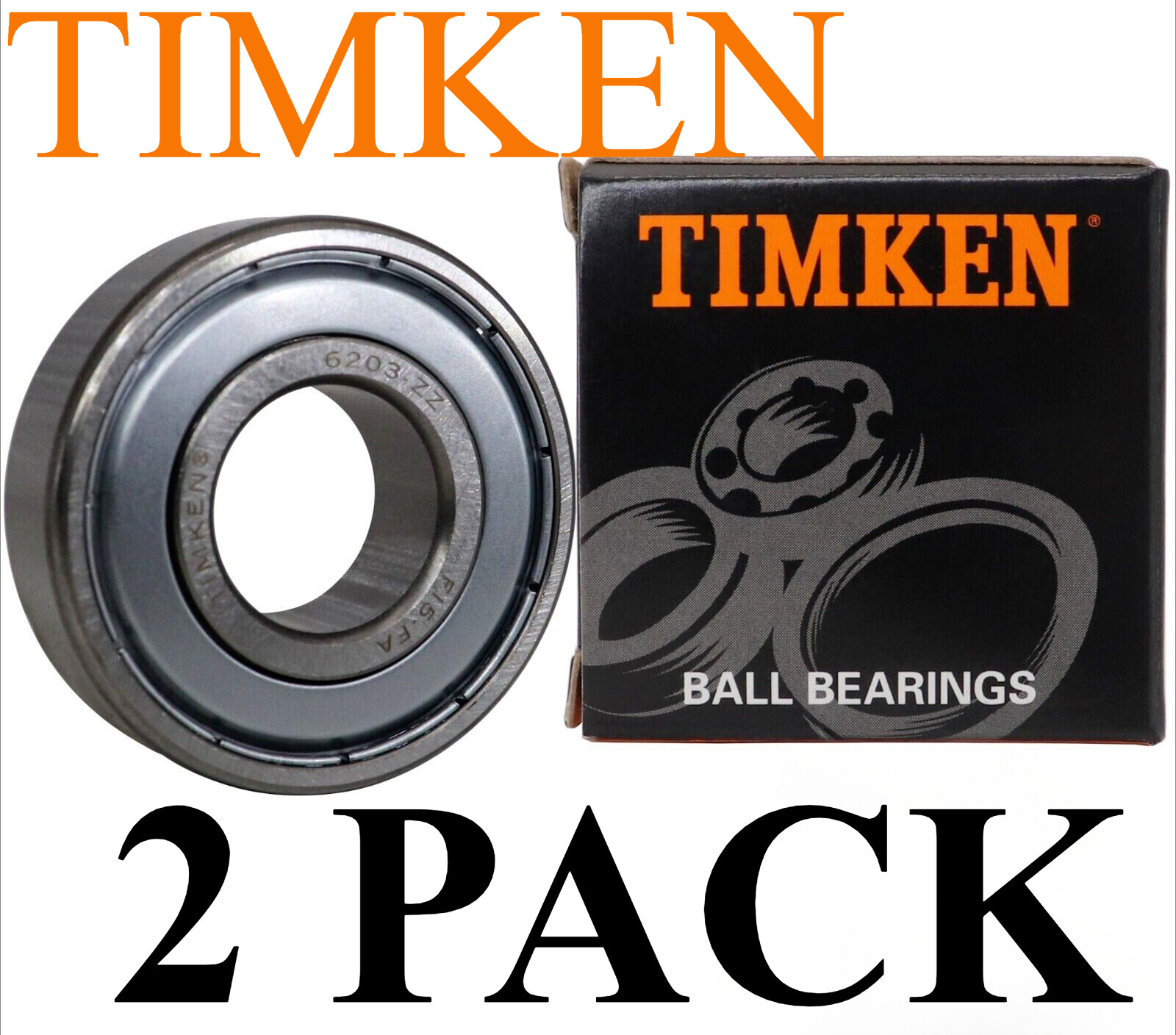 2 PACK TIMKEN 6203-2Z 17X40X12MM Double Metal Sealed Bearings Free Shipping