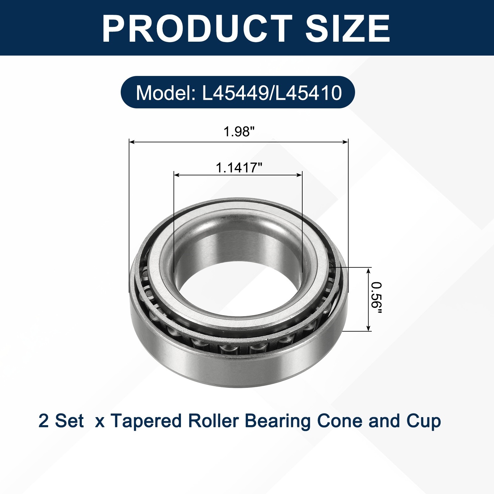 2Sets L45449/L45410 Tapered Roller Bearing Cone and Cup, 1.1417×1.98×0.56″