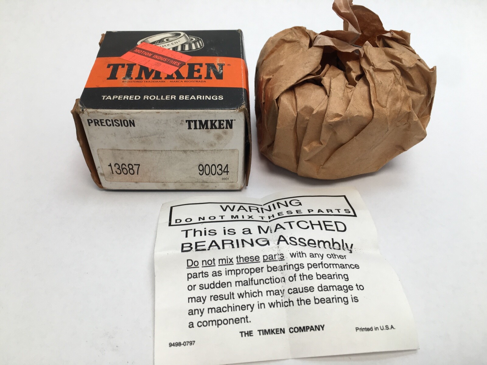 Timken 13687-90034 Double Taper Bearing Cone & Cup 1-1/2″ ID 2-23/32″ OD USA