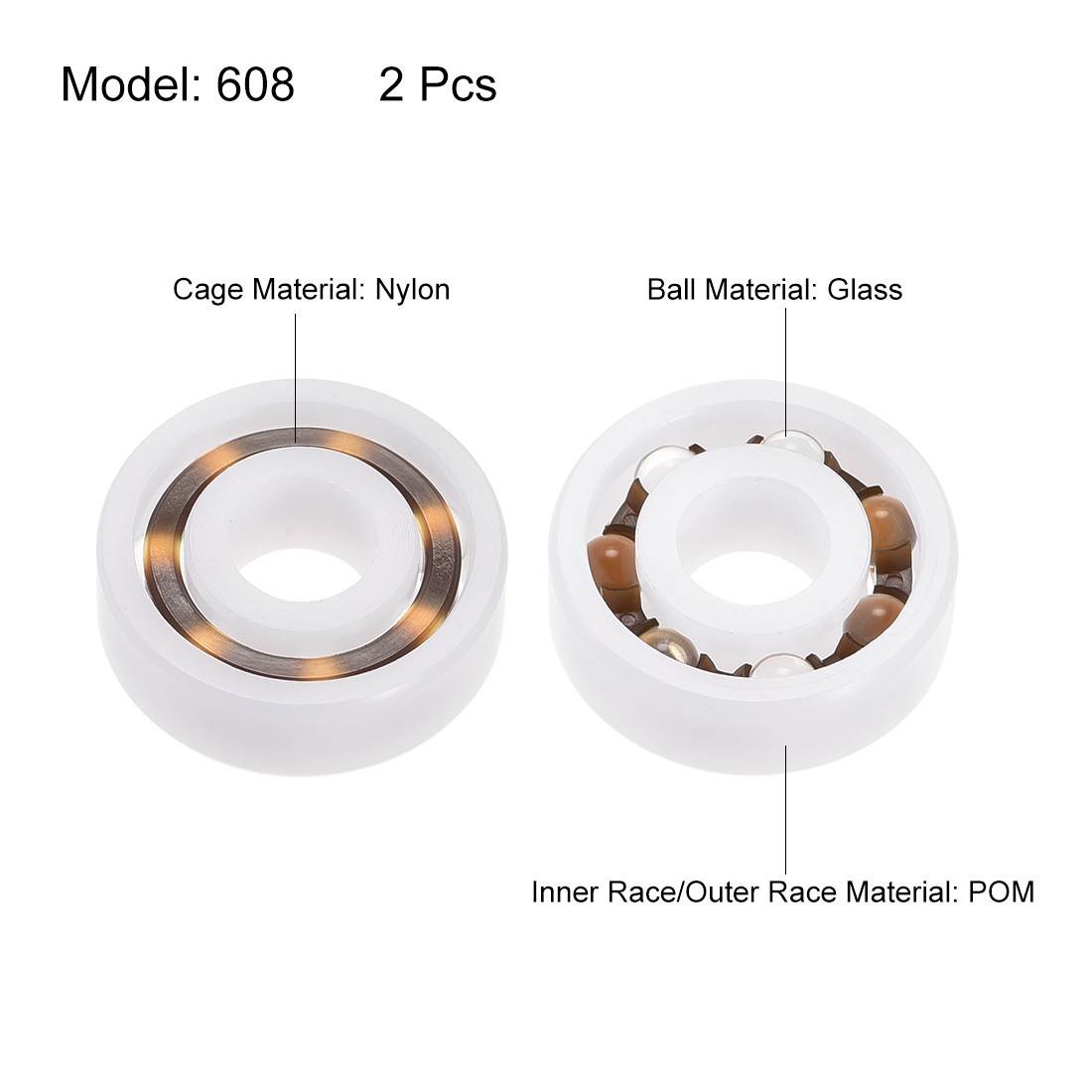 608 Plastic Bearings 8x22x7mm Glass Ball Nylon Cage 2pcs