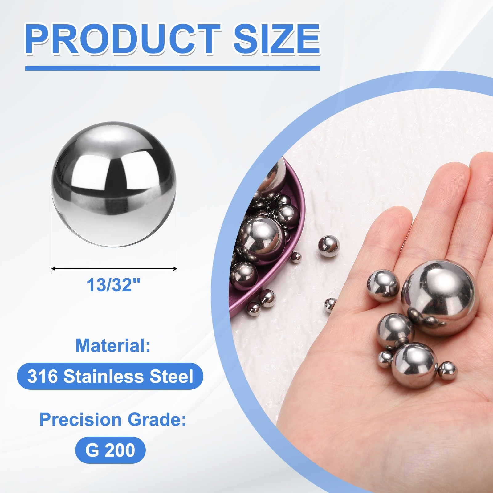 50Pcs Precision Balls 13/32″ G200 Stainless Steel 304 for Bearings
